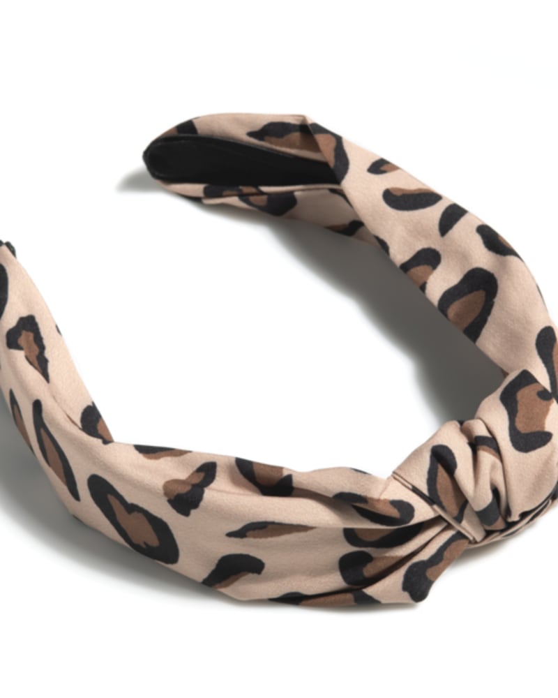 Front of a size None Annalise Knotted Leopard Headband in Coffee by Shiraleah. | dia_product_style_image_id:243055